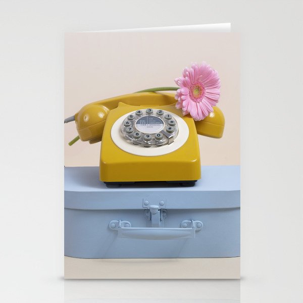 Blue case and yellow phone with pink flower Stationery Cards