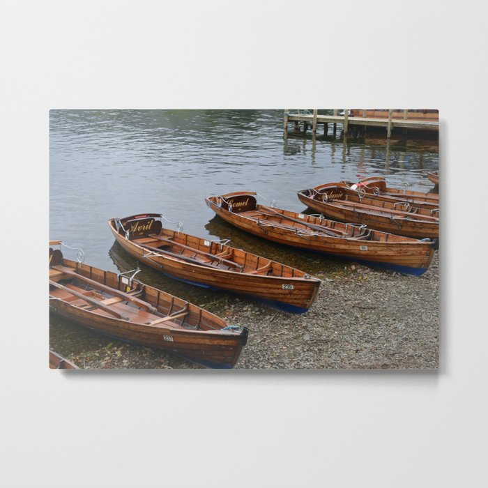 Wooden Boats on Shore, Lake Windermere Metal Print