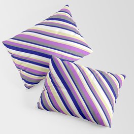 [ Thumbnail: Vibrant Gray, Dark Blue, White, Pale Goldenrod & Orchid Colored Striped/Lined Pattern Pillow Sham ]