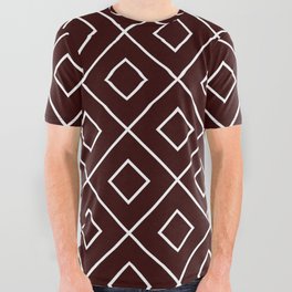 Maroon Checker Diamond Pattern All Over Graphic Tee