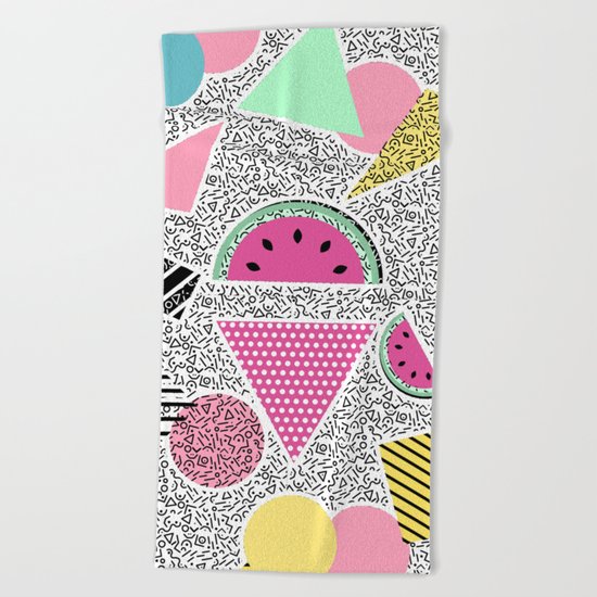 Modern geometric pattern Memphis patterns inspired Beach Towel