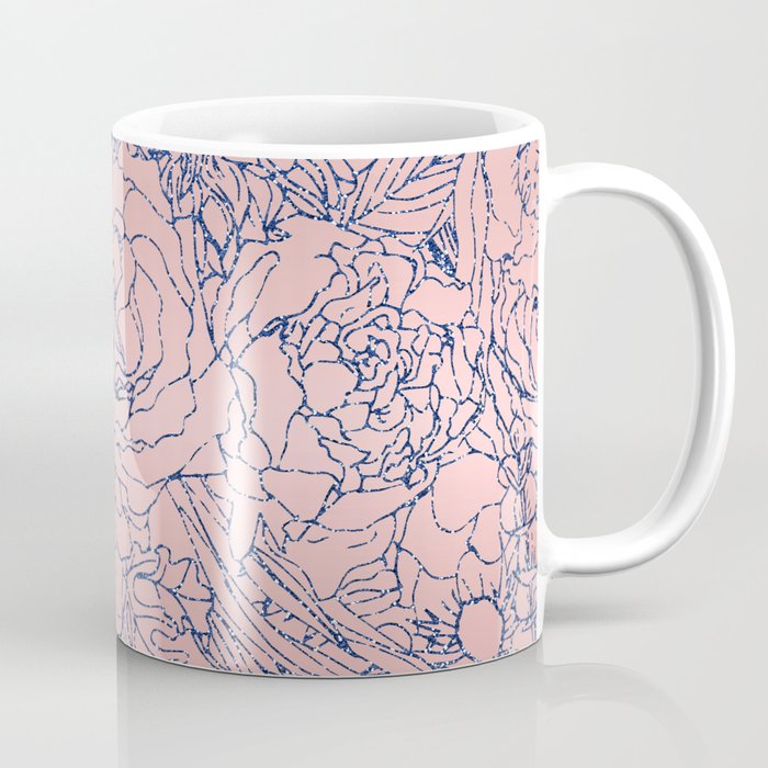 Stylish Metallic Navy Blue and Pink Floral Design Coffee Mug