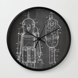 Diving Suit Patent - Deep Sea Diver Scuba Gear Diving Art - Black Chalkboard Wall Clock