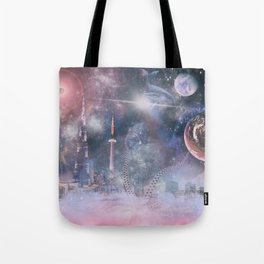 Space Scape Tote Bag | Graphicdesign, Cosmos, Galaxies, Cosmic, Futuristic, Fantasyworld, Ocotpus, Otherworldly, Spacecity, Spacecowboy 