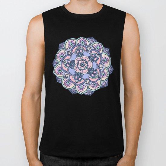 Aqua, Pink and Purple Doodled Pattern Biker Tank
