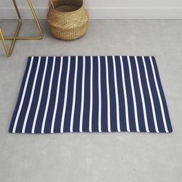 Navy Blue and White Vertical Stripes Pattern Area & Throw Rug