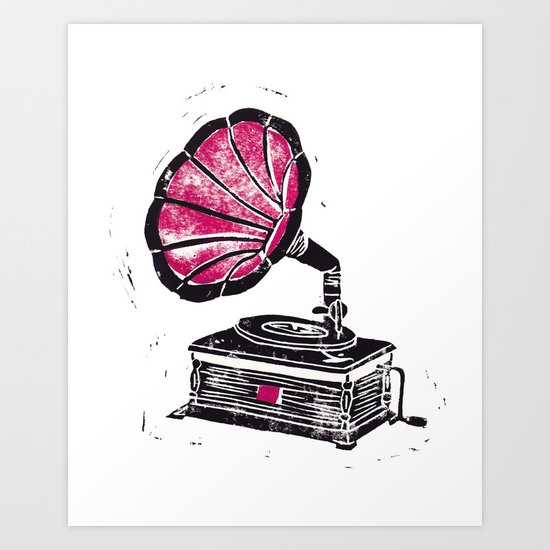Linocut Gramophone Art Print