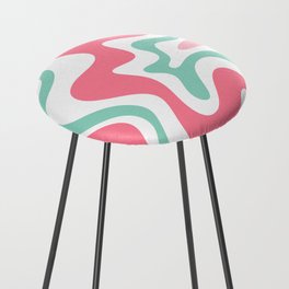 Retro Liquid Swirl Abstract Pattern in 80s Pink Teal White Counter Stool
