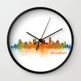 Austin Texas, City Skyline, watercolor  Cityscape Hq v3 Wall Clock