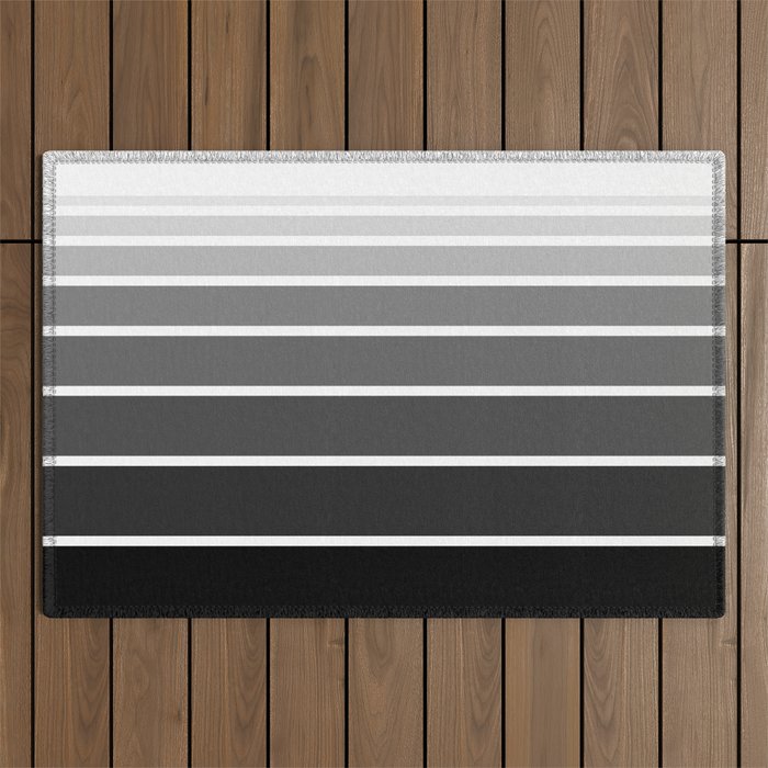 Black, Grey, White Striped Ombre Gradient  Outdoor Rug
