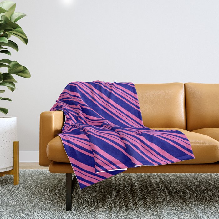 Hot Pink and Blue Colored Striped Pattern Throw Blanket