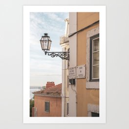 Vintage lantern in Lisbon art print - summer mediterranean street and travel photography Art Print