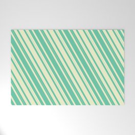 [ Thumbnail: Light Yellow & Aquamarine Colored Lined Pattern Welcome Mat ]