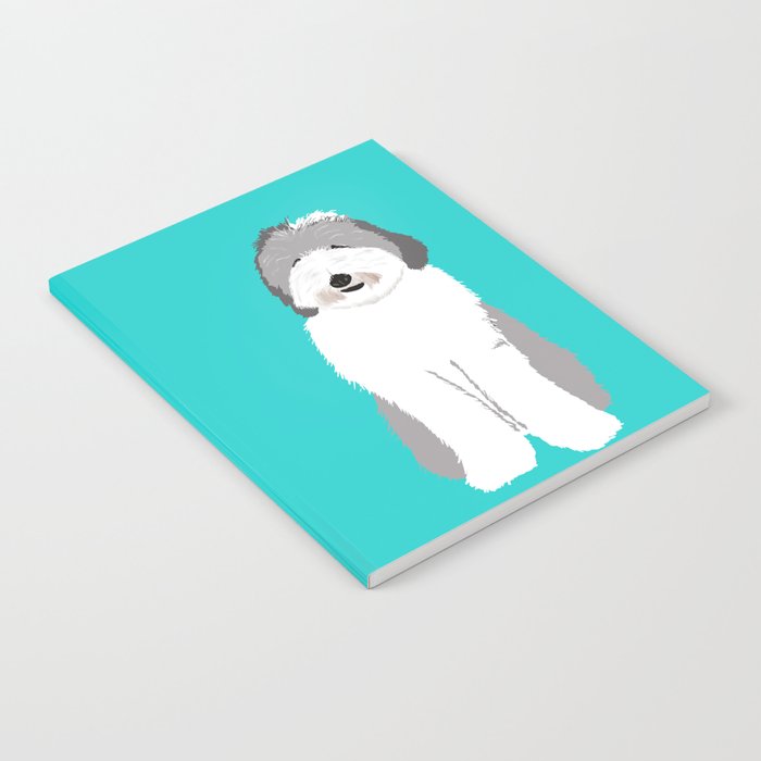 Lucy The Sheepadoodle Notebook | Drawing, Digital, Sheepadoodle, Dog, Fluffy-dog, White-dog, Gray-and-white-dog, Teal-background, Dog-gifts, Puppy