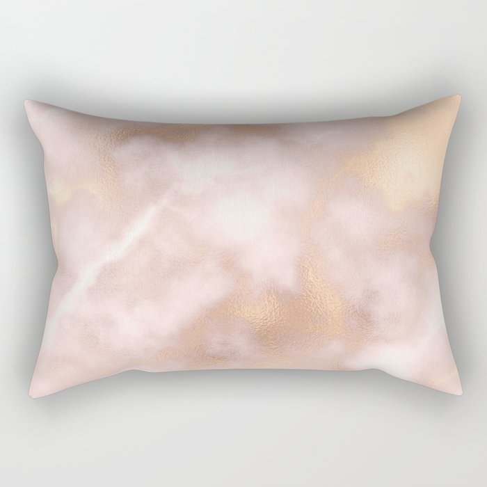 Blush pink faux gold vintage elegant marble Rectangular Pillow