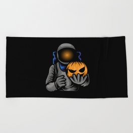 Astronaut With Pumpkin Halloween Beach Towel
