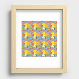 Retro Kitchen Fruits And Vegetables Navy Blue Dots Recessed Framed Print