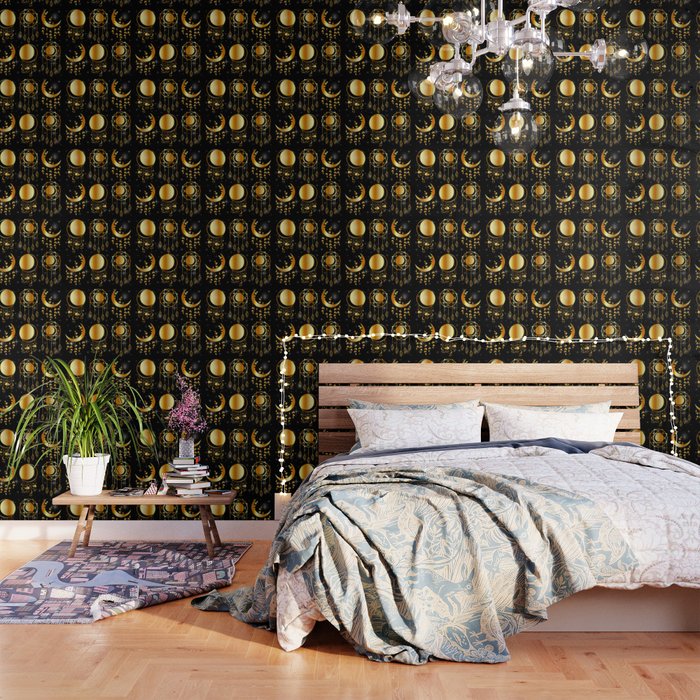 Mystic moon Decorative dream catchers in gold Wallpaper