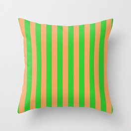 [ Thumbnail: Lime Green & Brown Colored Lined Pattern Throw Pillow ]
