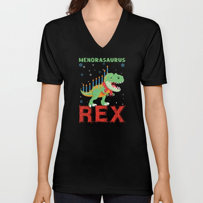 Menosaurus Dinosaur Candle Menorah 2021 Hanukkah V Neck T Shirt