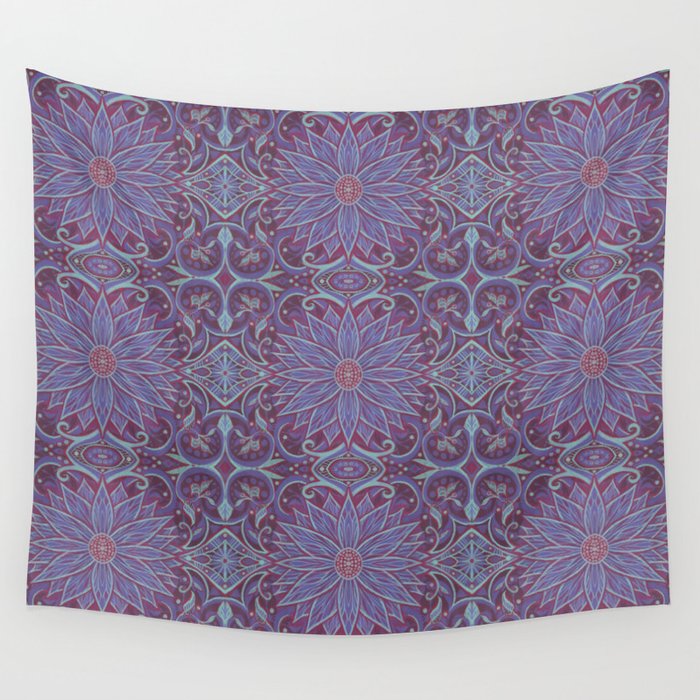 Lavender Lotus Flower Bohemian Floral Arabesque Pattern Wall Tapestry
