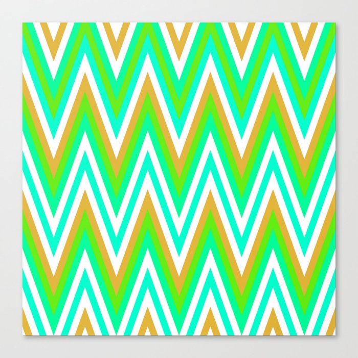 Chevron Design In Pale Orange Blue Green Zigzags Canvas Print