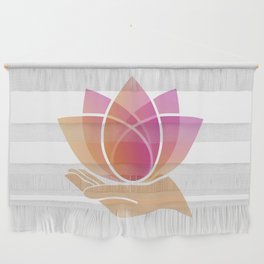 Hand holding a pink lotus flower	 Wall Hanging