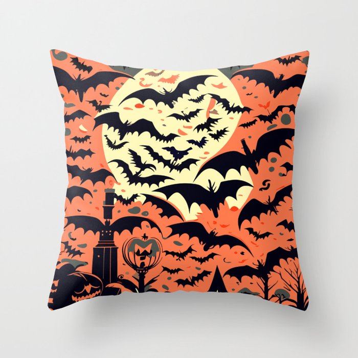 Vintage Halloween Bat pattern Throw Pillow