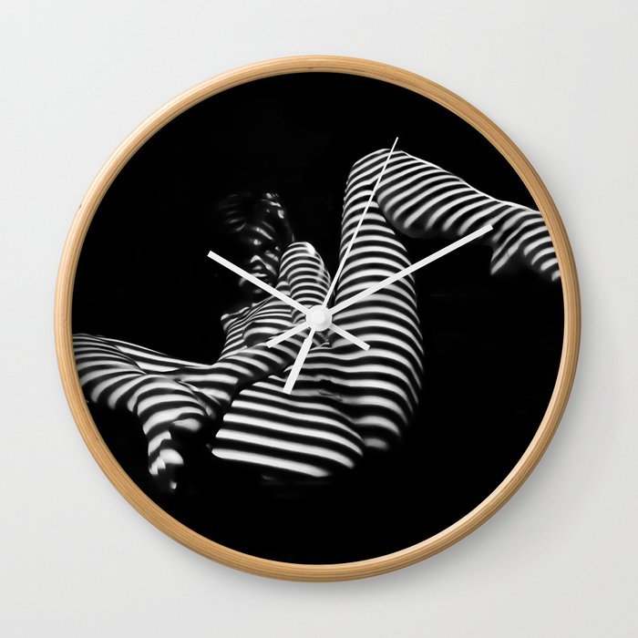 7379-KMA BW Naked Zebra Woman Spread Striped Legs Presenting Wall Clock.