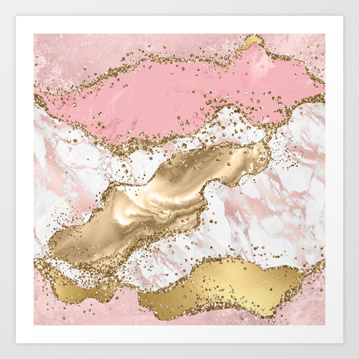 Pink Gold Glitter Agate Pretty Glam Art Print