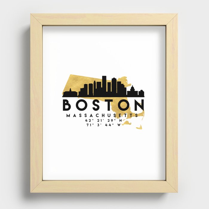 BOSTON MASSACHUSETTS SILHOUETTE SKYLINE MAP ART Recessed Framed Print