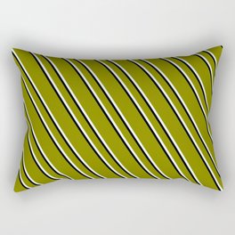 [ Thumbnail: Green, Mint Cream & Black Colored Lined Pattern Rectangular Pillow ]