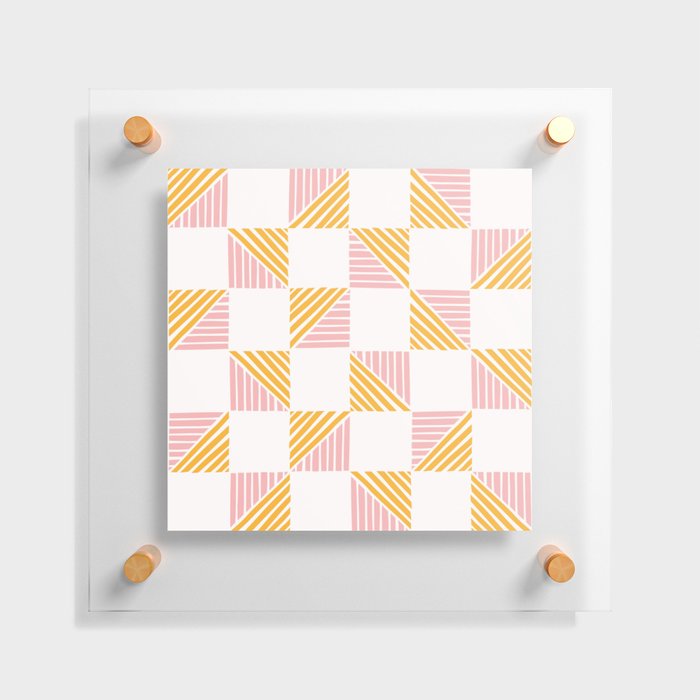 Abstract Shape Pattern 8 in Mustard Yellow Pale Pink Floating Acrylic Print
