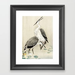 Herons in the rain - Japanese vintage woodblock print Framed Art Print