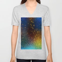 Navy Blue and Gold  Sparkle Glitter,Luxury,Shine,Girly,Glam,Trendy,Aesthetic, V Neck T Shirt