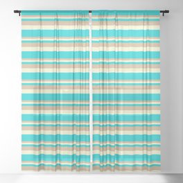 [ Thumbnail: Tan, Light Yellow, and Dark Turquoise Colored Lined Pattern Sheer Curtain ]