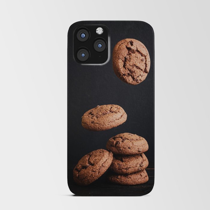 Delicious fresh chocolate cookies stacked on a wooden table iPhone Card Case