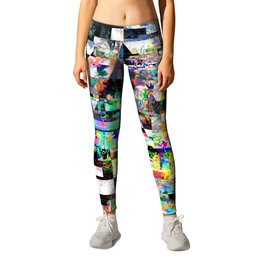 Volcanic Sunset Glitch Leggings | Graphicdesign, Psychedelic, Acrylic, Nature, Landscape, Mountains, Watercolor, Inverted, Abstract, Blockpattern 