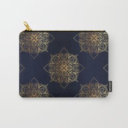 Gold and Navy Damask Carry-All Pouch