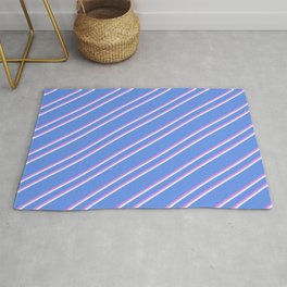 [ Thumbnail: Cornflower Blue, Violet, and Light Cyan Colored Lined Pattern Rug ]