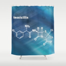 Amoxicillin, antibiotic drug, Structural chemical formula Shower Curtain