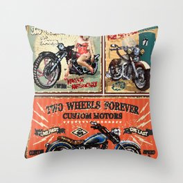Set of vintage motorcycle metal signs.  Throw Pillow