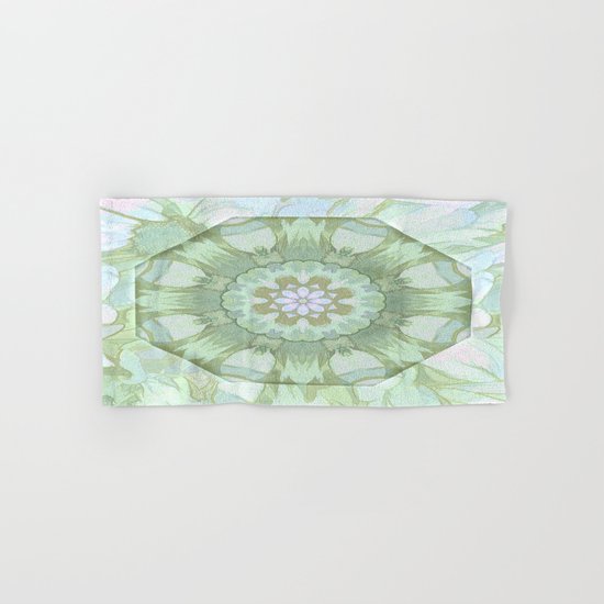 Soft Green Floral Kaleidoscope Hand & Bath Towel