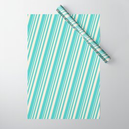 [ Thumbnail: Beige and Turquoise Colored Lines Pattern Wrapping Paper ]