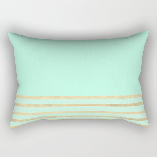 Mint and Gold stripes Rectangular Pillow