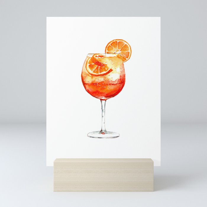 Cocktails. Aperol Spritz. Watercolor Painting. Mini Art Print