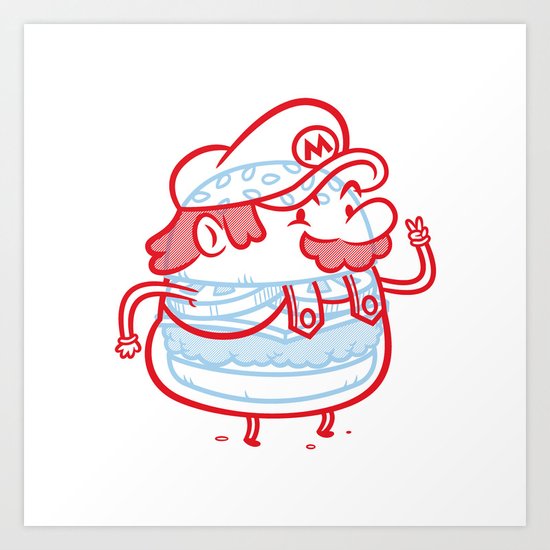 Cheeseburger Mario Art Print