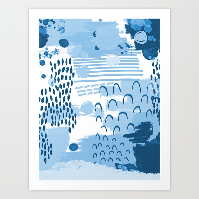 Yesta Abstract Painting Indigo Blue Dots Mark Making Canvas