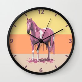 Retro Yellow Orange Pink Pinto Paint Horse Wall Clock