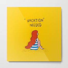 vacation Metal Print | Agirl, Sand, Rest, Redhair, Back, Drawing, Vacation, Swimsuit, Seaside, Beach 